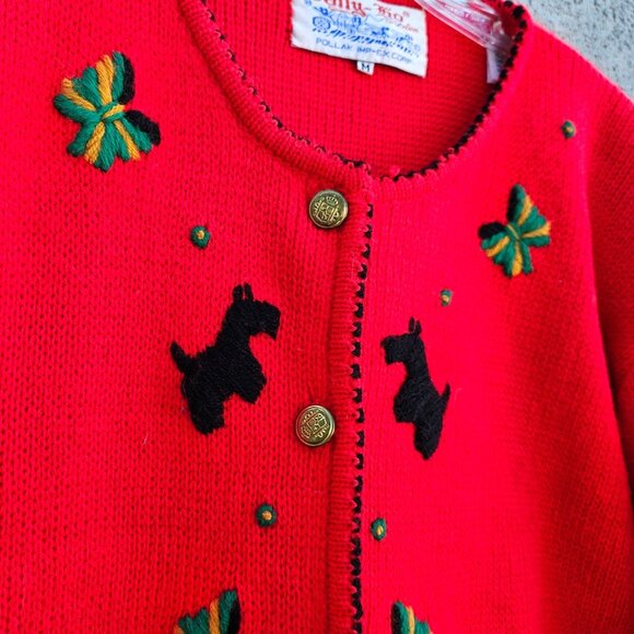 80s Scottie Dog Cardigan Red Embroidered Knit Vintage Novelty Sweater - Picture 14 of 14